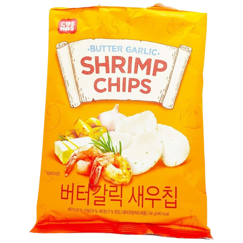 фото Креветочные чипсы со вкусом масла и чеснока 64г х 15 шт. cosmos корея 4-022