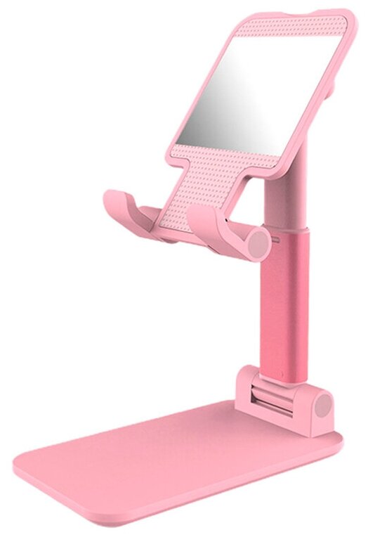GCR Держатель настольный для смартфона или планшета, розовый с зеркалом , складной, с регулируемой высотой