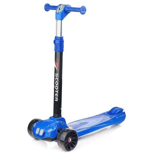 фото Самокат трехколесный складной, светящиеся колеса u040819y синий, pu, в коробке oubaoloon
