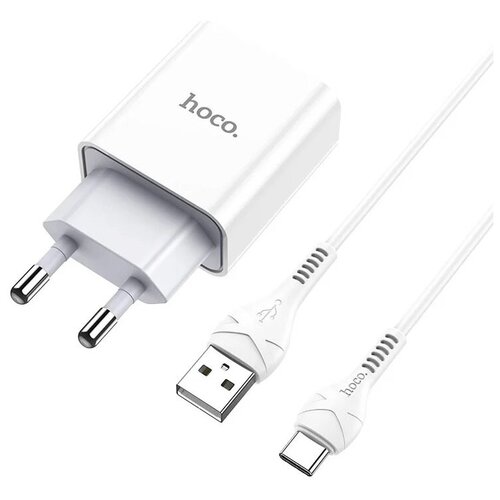 фото Сетевое зарядное устройство hoco c81a usb 2.1a type-c + кабель, белый