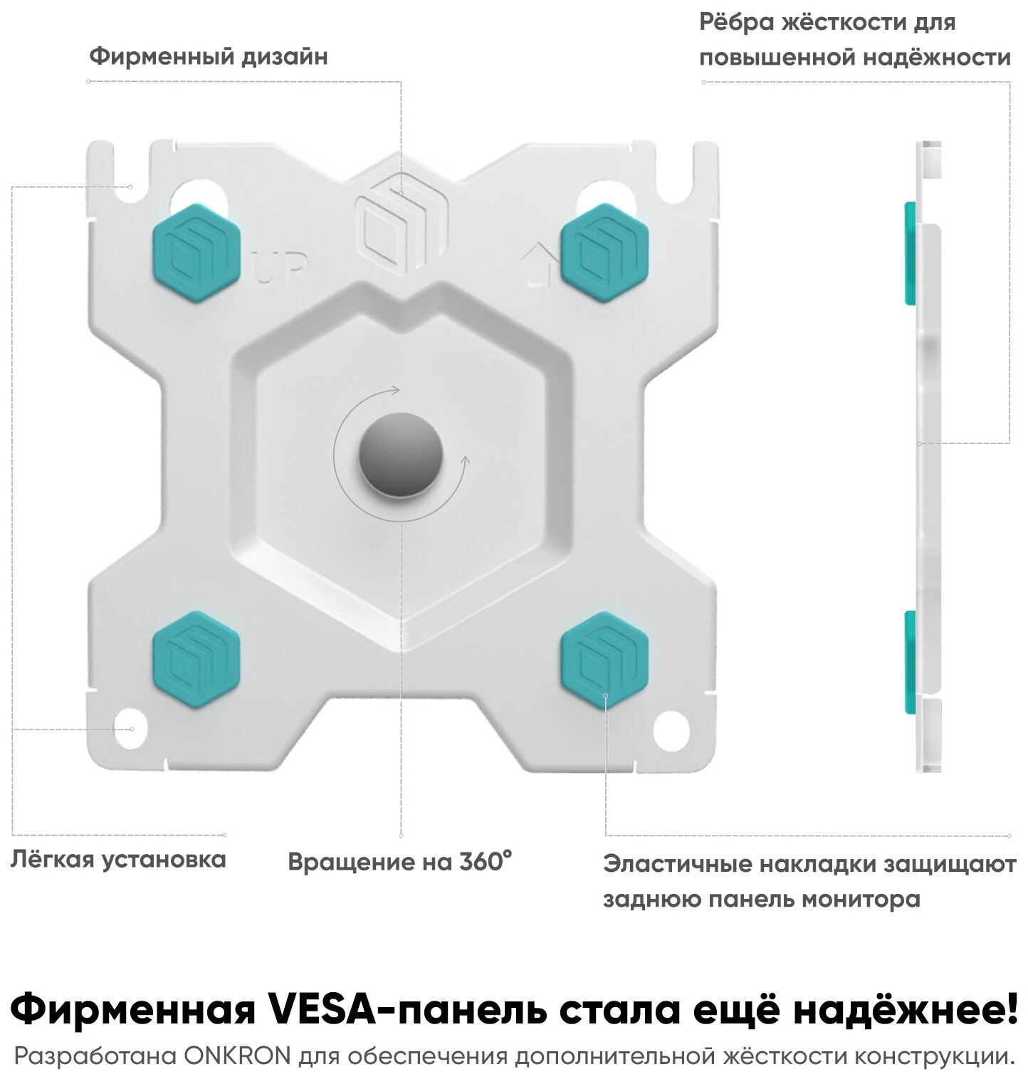 Кронштейн для мониторов ONKRON/ 13-32'' ГАЗЛИФТ макс 100*100 наклон -90?/+90?, поворот +-90°, 2 колена, от стены: до 525мм, крепление к столу 10-85мм, вес до 9кг, серебро - фото №15