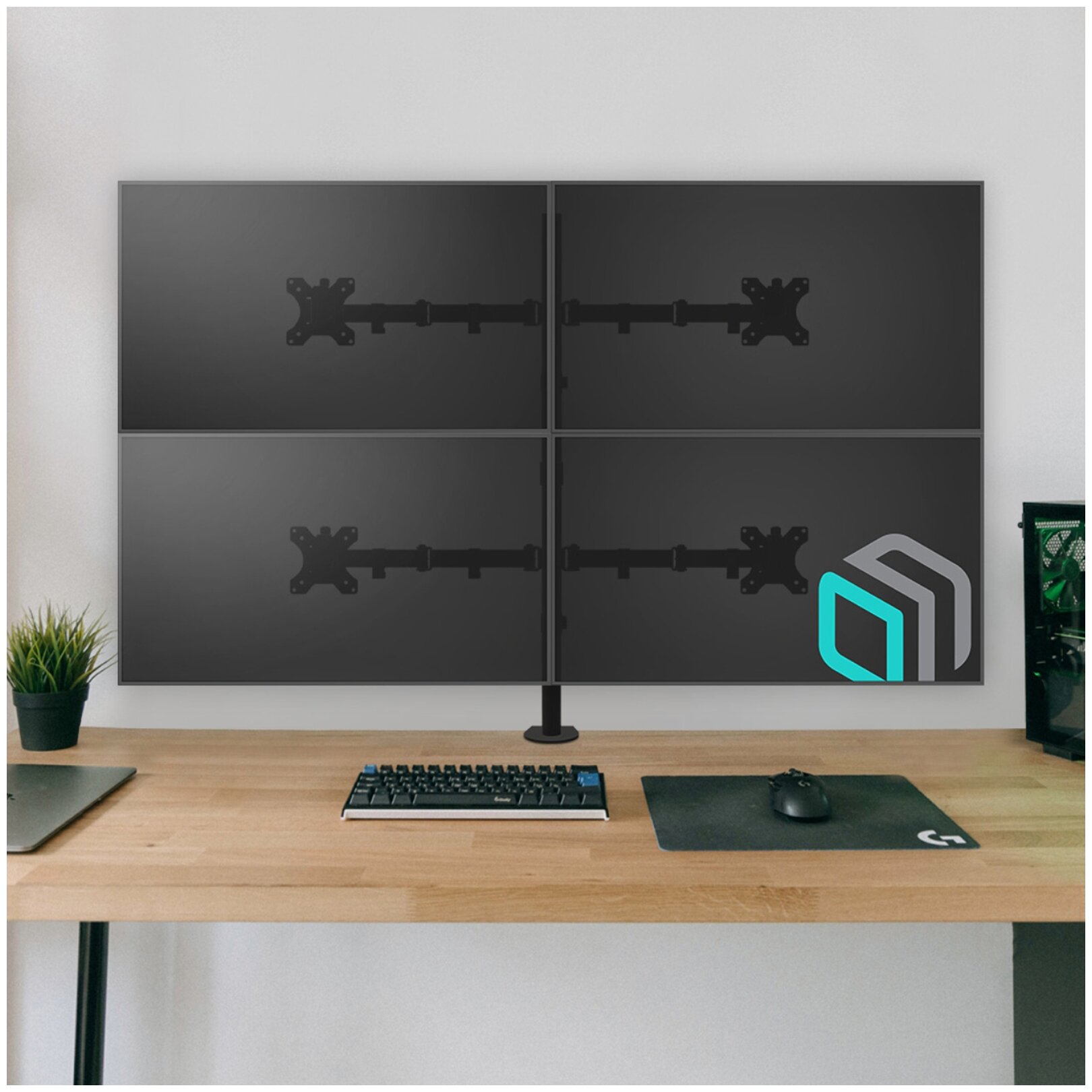 Кронштейн для 4-х мониторов ONKRON/ 10-32" макс. 100*100, струбцина, наклон -85?+90? поворот 360?, вылет от основания 0-385мм, вертикальное перемещение 200-660мм, макс. нагрузка 10кг - фото №7