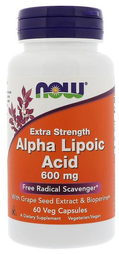 Альфа-Липоевая кислота  Alpha Lipoic Acid 600 mg Extra Strength Now Foods 60 капсул