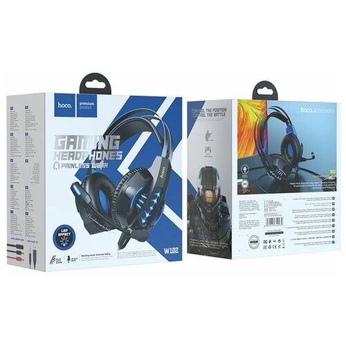 Наушники Hoco W102 игровые полноразмерные микрофон USB 35мм 2 м синие 299900₽