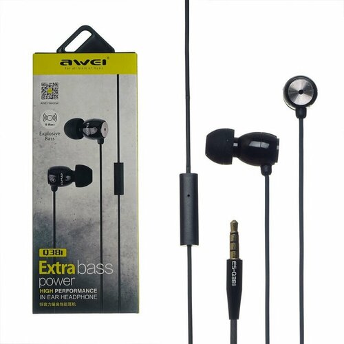 Наушники проводные Awei q-38i с микрофоном черный 55500₽