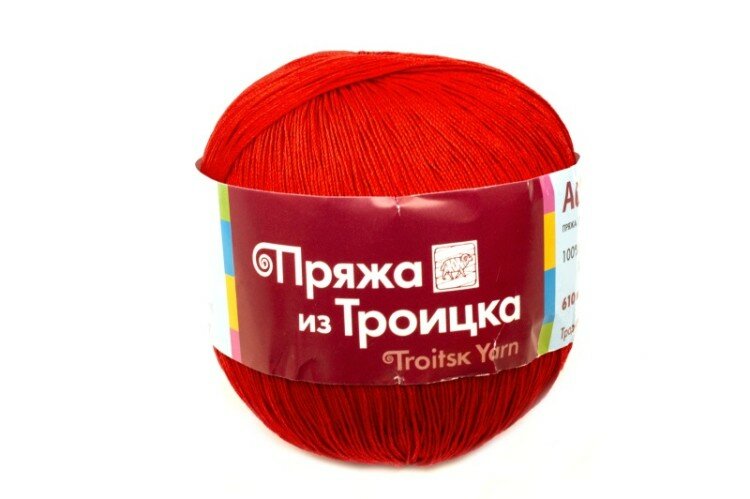 Пряжа Астра цвет 0042 красный 100% хлопок мерсеризованный 100г 610м Троицк 1шт