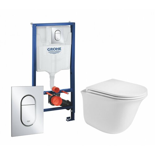 Комплект 3 в 1 инсталляция Grohe Solido 39504000 + Подвесной унитаз WeltWasser Telbach 004 GL-WT + кнопка хром Arena Cosmopolitan