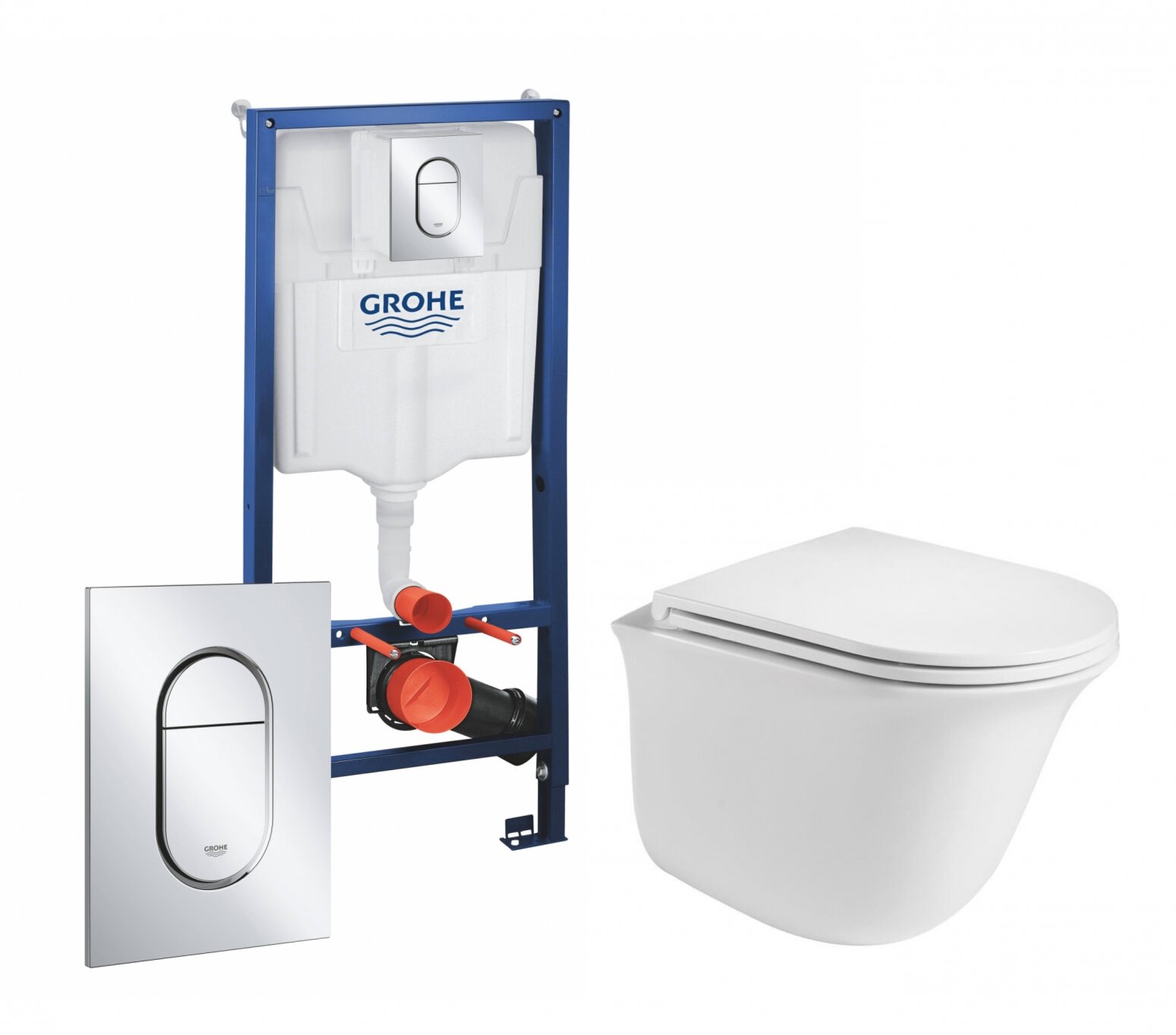 Комплект 3 в 1 инсталляция Grohe Solido 39504000 + Подвесной унитаз WeltWasser Telbach 004 GL-WT + кнопка хром