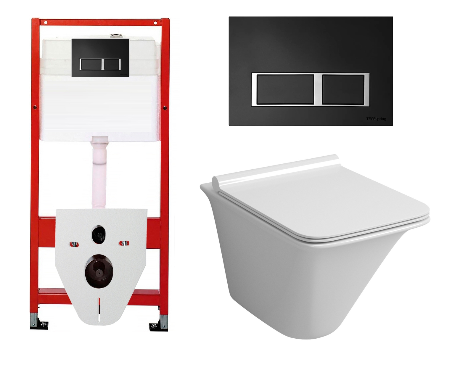 Комплект 3 в 1 инсталляция для унитазов Tece Tecespring S955202 + Унитаз подвесной Grossman GR-4413S с кнопкой черной матовой