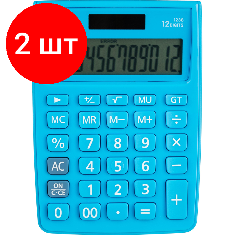 Комплект 2 штук, Калькулятор настольный компактный Deli E1238/BLUE синий 12-разр