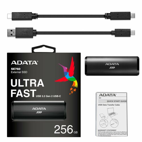 Накопитель SSD A-Data ASE760-256GU32G2-CBK, Type-C, 256GB, 1000/800MB/s, Black, USB 3.2 gen2 RTL, черный ssd накопитель a data m 2 2280 256gb asx6000lnp 256gt c