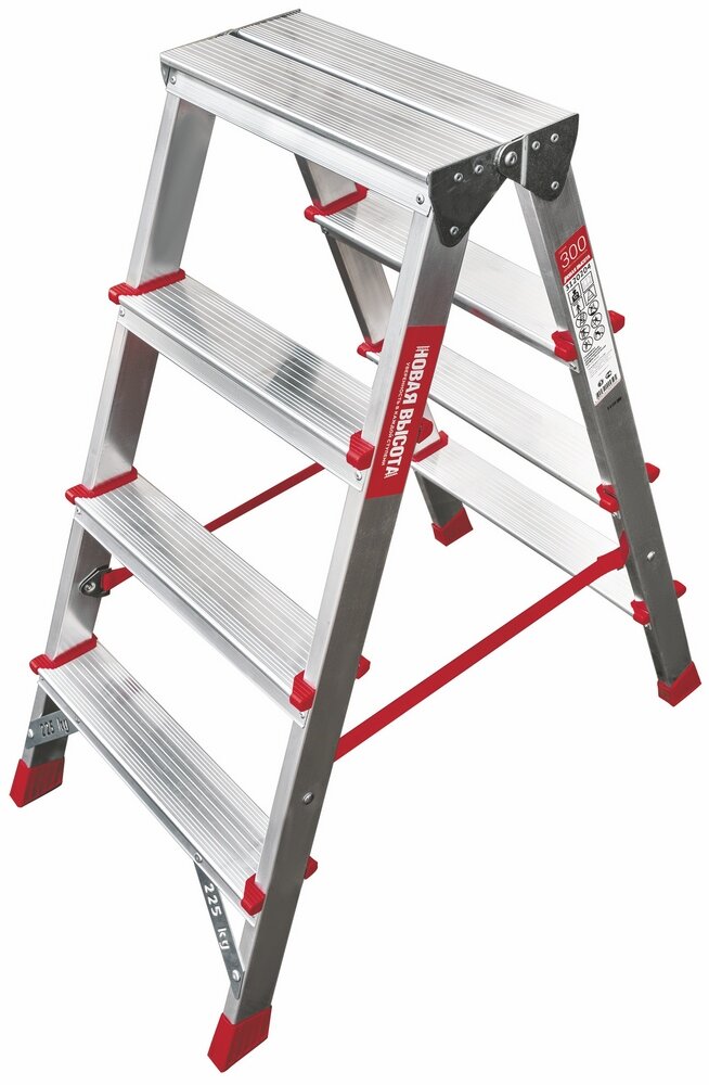 Стремянка Nv3120 Новая Высота 4 Ступени 2-Х Сторонняя Алюминиевая Рабочая Высота: 2.88 М, Нагрузка 150 Кг.