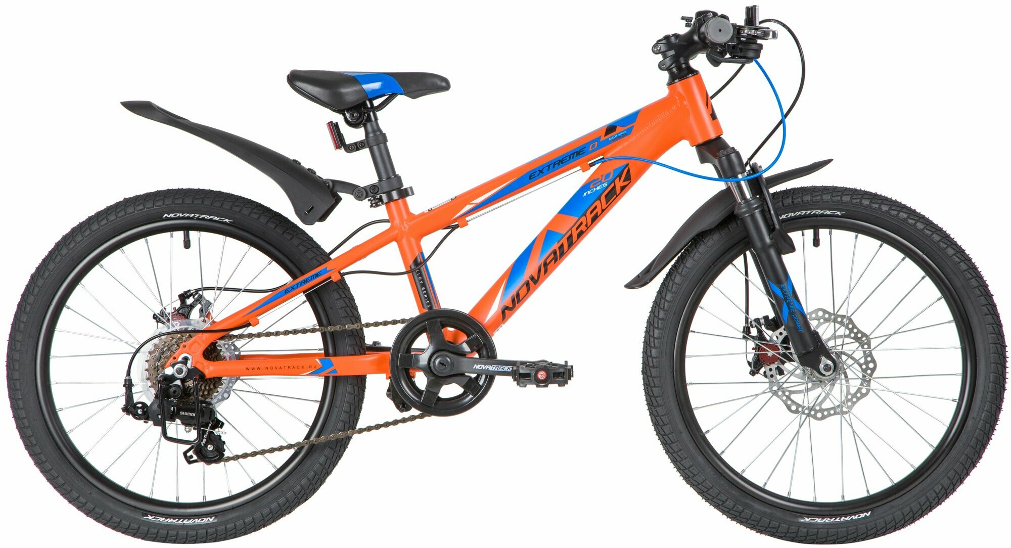 Двухколесный хардтейл Велосипед NOVATRACK 20" EXTREME, оранжевый, алюм, 7 скор, Shimano/MICROSHIT DISC, скорость 7, рама 10"
