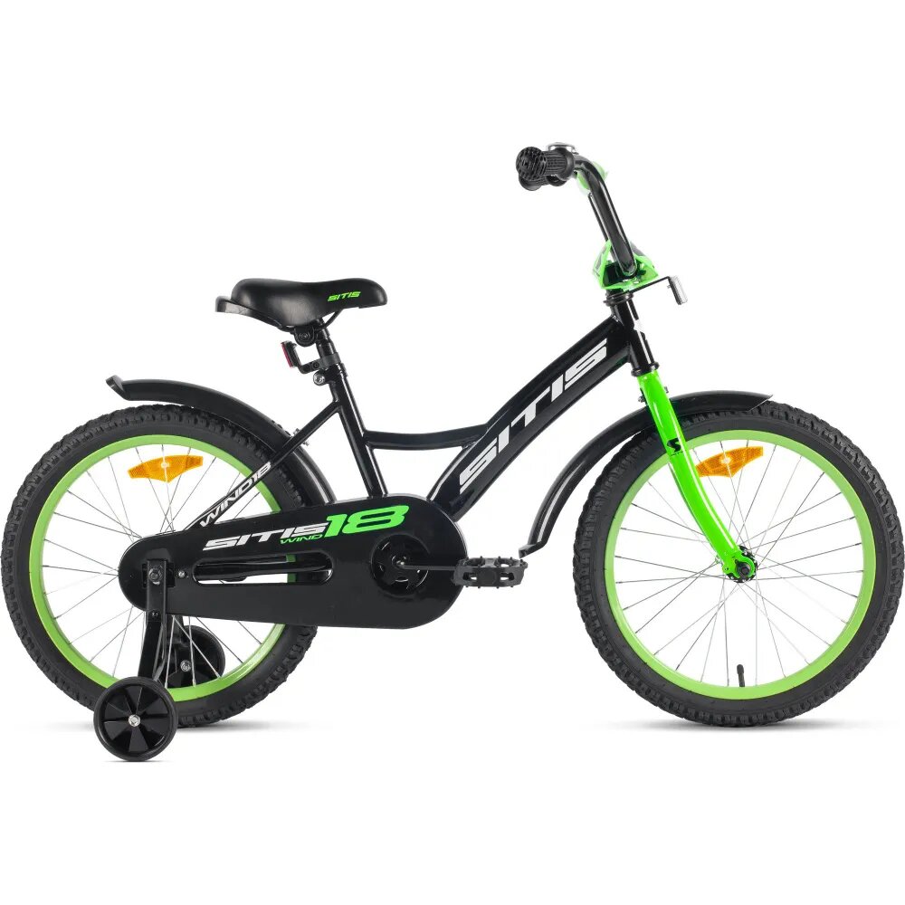 Велосипед Sitis Wind 18" (2024) детский для мальчиков, стальная рама с ножным тормозами, 1 скорость, для роста 115-130 см, цвет Black