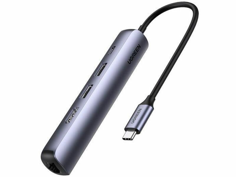 Хаб UGREEN CM418 (10919) Type C to 2 USB 3.0 + HDMI(4K@30Hz) + RJ45(Gigabit) + USB-C PD(100W) Space Gray