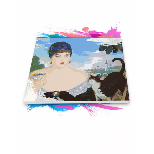 Картина по номерам на холсте Кустодиев Б - Купчиха за чаем, 80 х 100 см printio футболка с полной запечаткой женская купчиха за чаем борис кустодиев