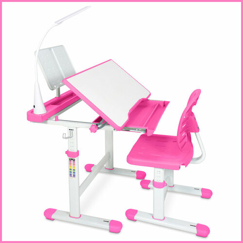 Растущая детская парта стол с лампой длина столешницы 66 см и растущий стул EVO-17 PN с лампой 9700₽
