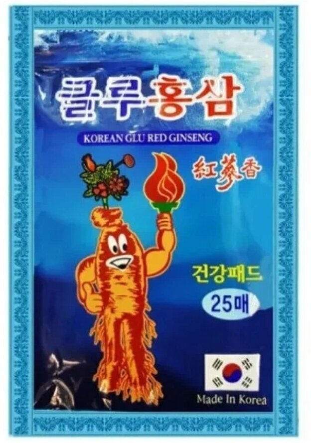 Пластырь обезболивающий Korean Glu Red Ginseng Greenon, с глюкозамином и красным женьшенем, 20 шт/уп