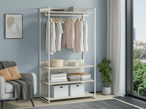 Изображение товара Стеллаж Урбан Лофт 02 Белый/Дуб крафт белый с вешалкой