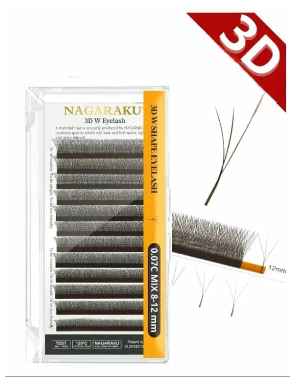 Ресницы черные Nagaraku W-shape 3D mix D 0.07 8-15mm, готовые пучки