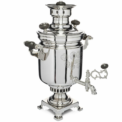 Самовар антикварный комбинированный 3,5 литра формы «Банка» В. С. Баташева с медалями, серебристый