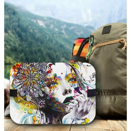 Сидушка-коврик туристическая Buttons flower, хоба с принтом дама с цветами