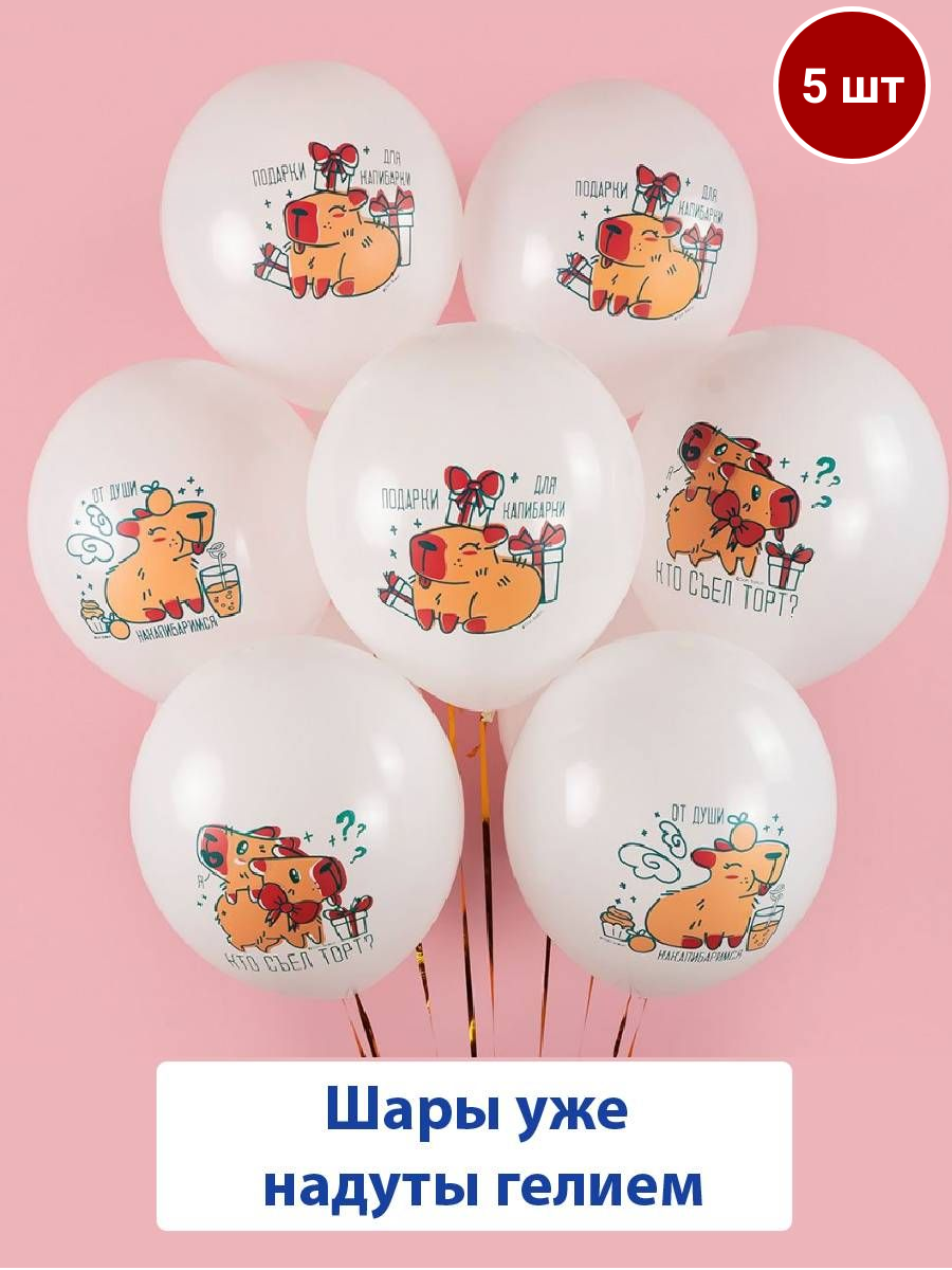 Воздушные шары с гелием на праздник, день рождения Капибара 5 шт
