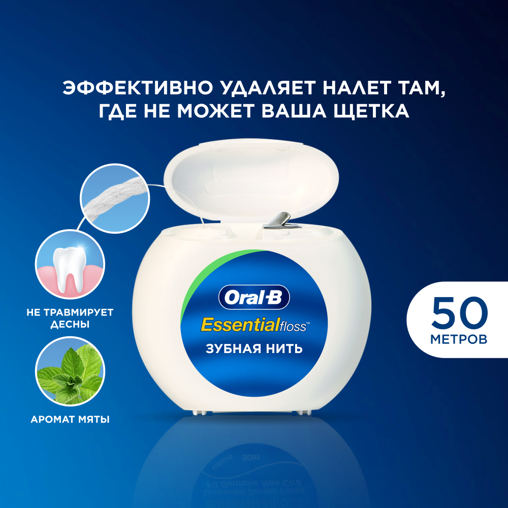 Зубная нить Oral-B Essential Floss Waxed Mint, 50 м.