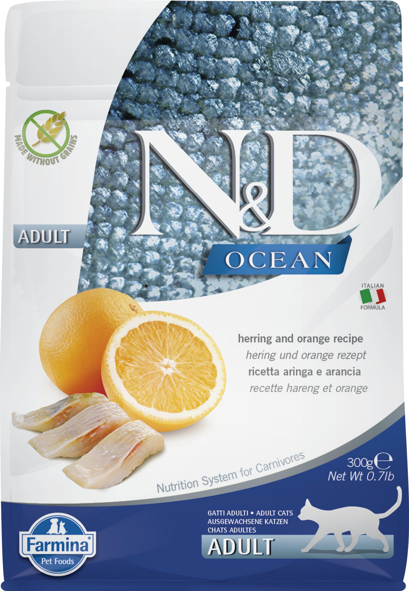 N&D Cat OCEAN сельдь и апельсин беззерновой сухой корм для кошек 0,3кг