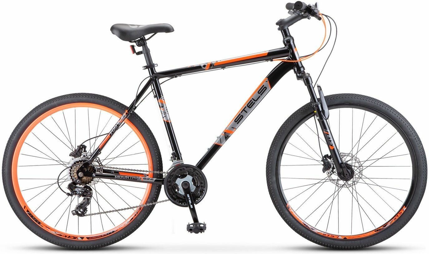 Велосипед STELS Navigator-700 D F020, колеса 27.5, рама 19", цвет черный/оранжевый(2022)