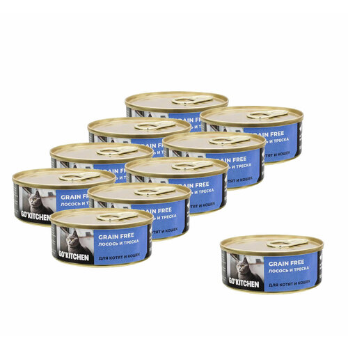 GO'KITCHEN консервы Корм консервированный полнорационный беззерновой для котят и кошек с курицей, индейкой и уткой 0,1 кг х 10 шт.