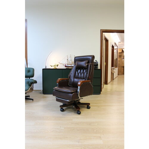 Кресло руководителя Shark House Barroco, кожа/экокожа, черное, с подголовником