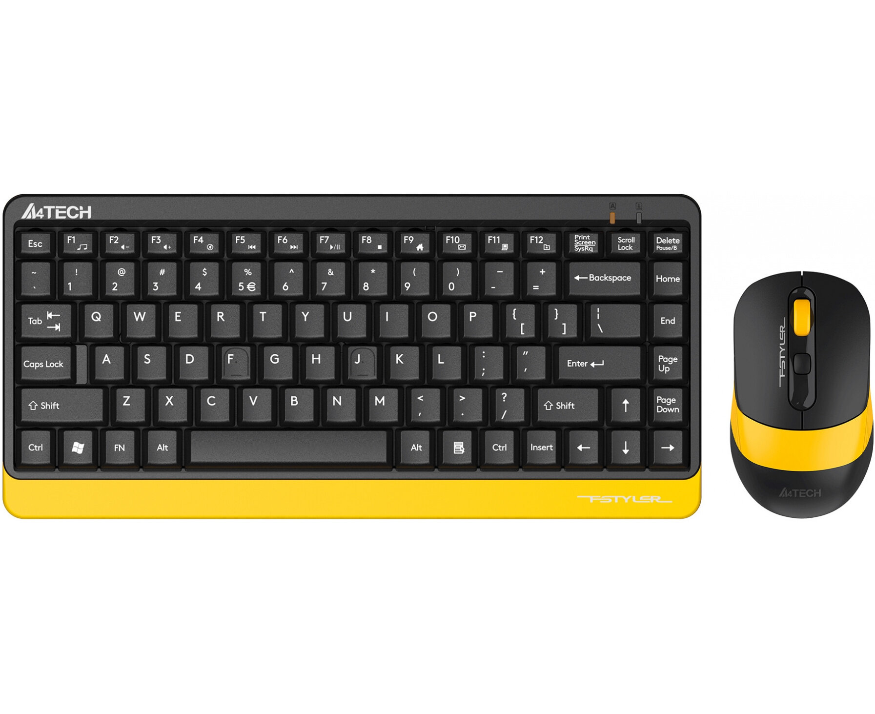 Клавиатура и мышь беспроводные A4Tech Fstyler FG1110, черный/желтый, USB, радио, Multimedia