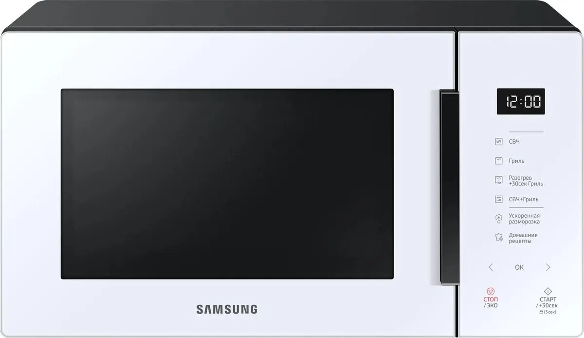 Микроволновая печь Samsung MG23T5018AW/BW белый/черный, 23л, 800Вт