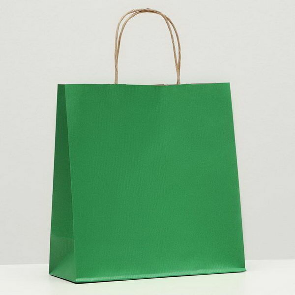 Пакет крафт  зеленый вельвет  с кручеными ручками  25x12x27 см