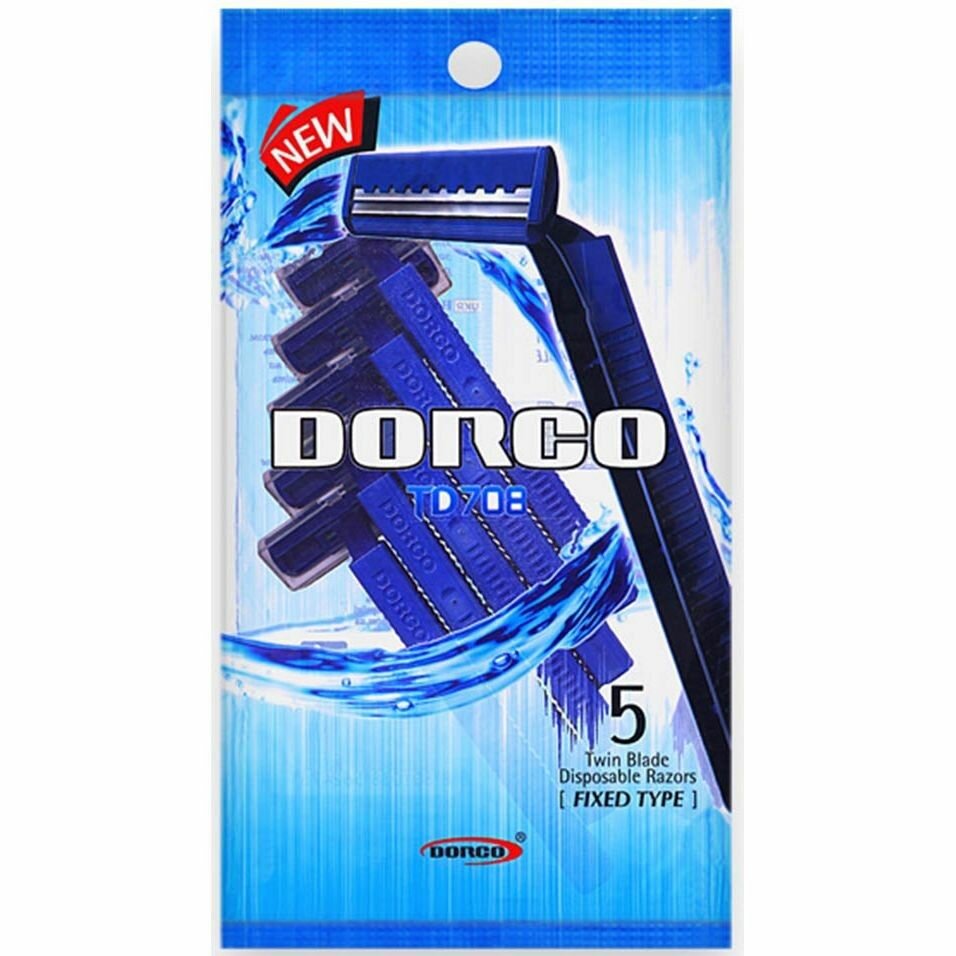DORCO Одноразовый бритвенный станок 2 лезвия, 5 шт в уп, фиксированная головка, синий