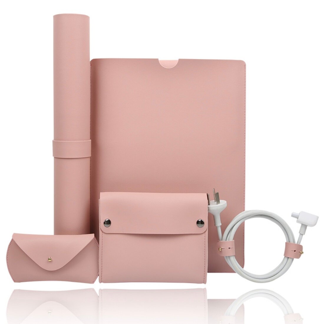 Набор MyPads M146-279, для ноутбука, мышки, проводов и зарядки, экокожа, розовый