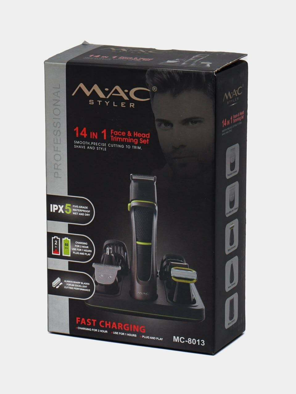 Триммер MAC MC-8013, многофункциональный, 14 насадок, USB, быстрая зарядка, чёрный