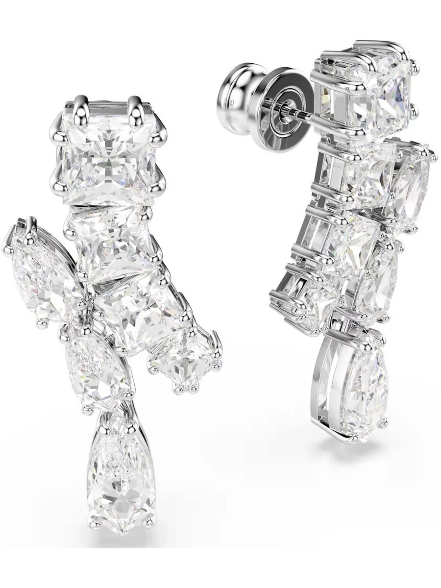 Серьги с подвесками SWAROVSKI, кристаллы Swarovski, размер 27 мм, белый, серебряный — фото 1