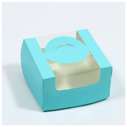 Коробка под бенто-торт с окном, голубой, 14 х 14 х 8 см (5шт.)