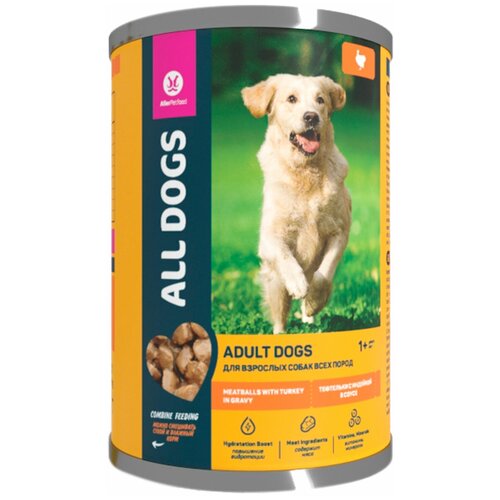 All Dogs Корм консервированный для собак тефтельки с индейкой в соусе, банка 0.415 кг