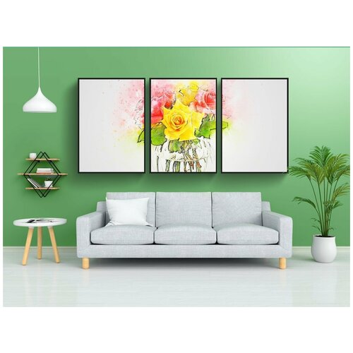 фото Набор модулных постеров для интерьера "цветы, ваза, изобразительное искусство" 60x90 см. в тубусе, без рамки lotsprints
