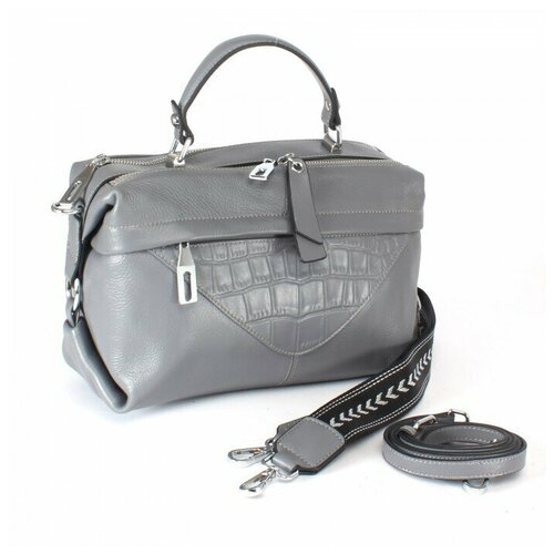 фото Сумка женская натуральная кожа gu 2033-3169, 2отд, плечевой ремень, серый 242032 аделия