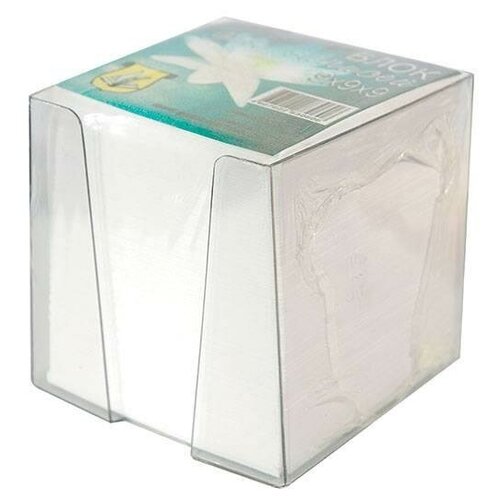 Диспенсер настольный для бумажного блока Лилия Холдинг с блоком для записей, 90x90x90мм, прозрачный + белый блок