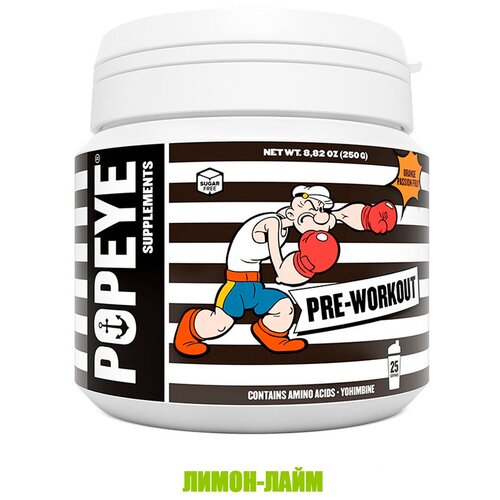 предтренировочный комплекс popeye supplements pre workout гранат клюква 250 гр Предтренировочный комплекс Popeye Supplements Pre-Workout лимон-лайм, 250 гр.