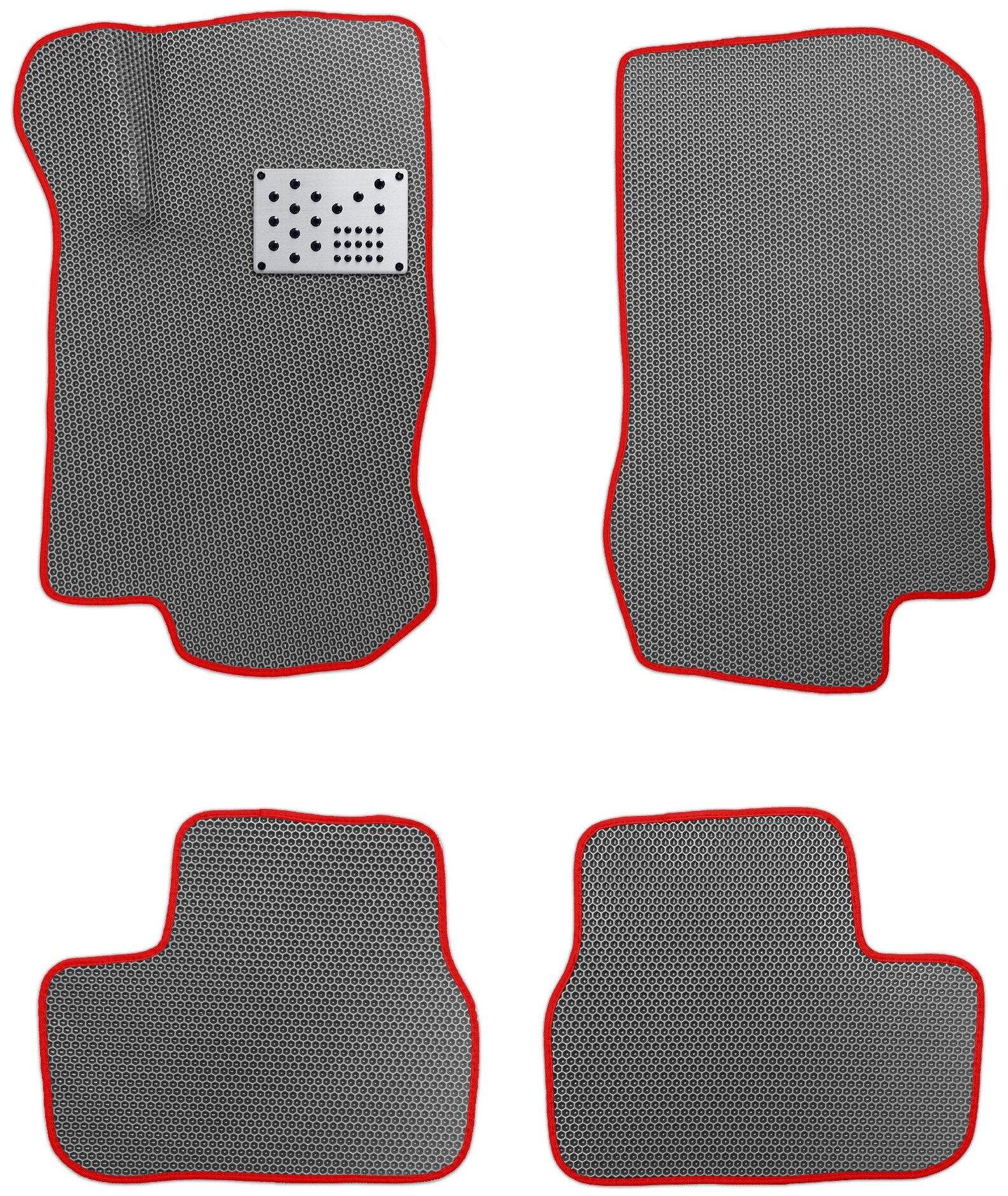 EVA коврики автомобильные для Lada Granta 2011-2021, без перемычки, с алюминиевым подпятником, серый с красной окантовкой (Лада Гранта)