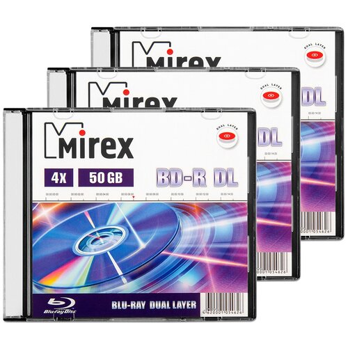 Диск BD-R DL 50 Gb Mirex 4x Slim box, упаковка 3 шт. коробка blu ray box для 3 дисков со вставкой упаковка 3 шт