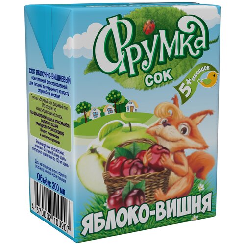 Детский сок Фрумка яблочно-вишнёвый, с 5 месяцев, 0.2 л, 18 шт. в уп.