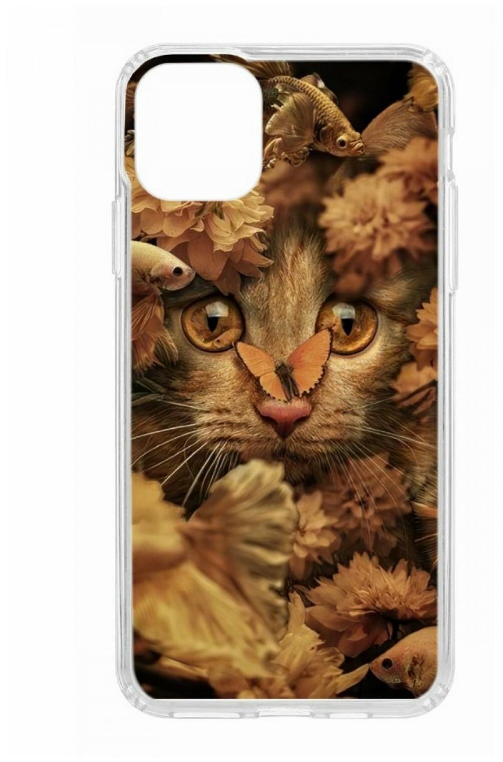 Чехол для iPhone 11 Pro Max Kruche Print Котик с рыбками,противоударная пластиковая накладка с рисунком,защитный силиконовый бампер с защитой камеры