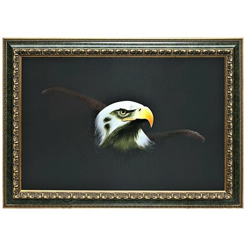 Картина вышитая шелком На черном Орел ручной работы/см 88,5х59,4х3/в багете